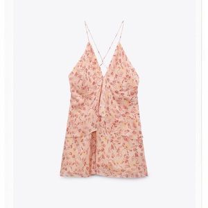 NWOT Zara Pink Floral Ruffle Mini Dress Strappy Back Summer Dress